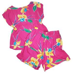 CALIFORNIA BEACH GOLDEN GIRLS 80S FUSCHIA FLORAL SHORT SET SZ 38 TOP SZ 34 SHORT